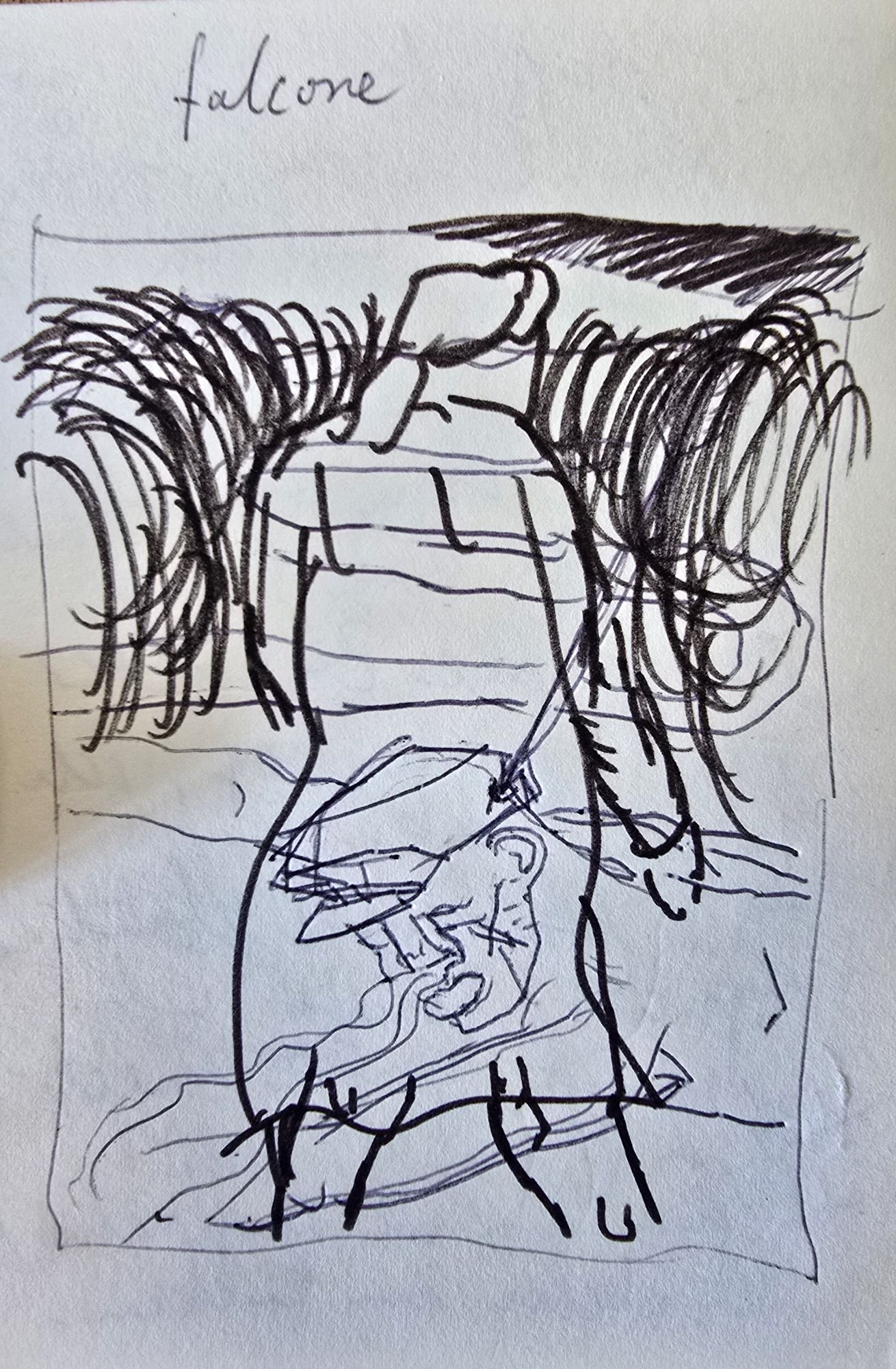 Abstrakte Kugelschreiber-Skizze betitelt Falcone, Amsterdam 1992