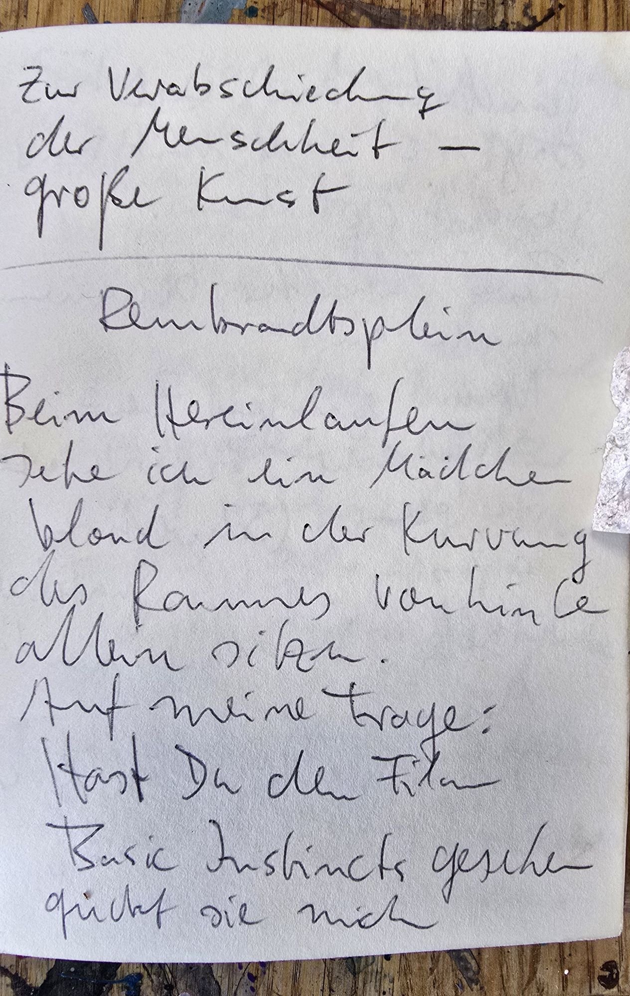 Handgeschriebene Notizen Rembrandtplein Amsterdam 1992 Seite 1