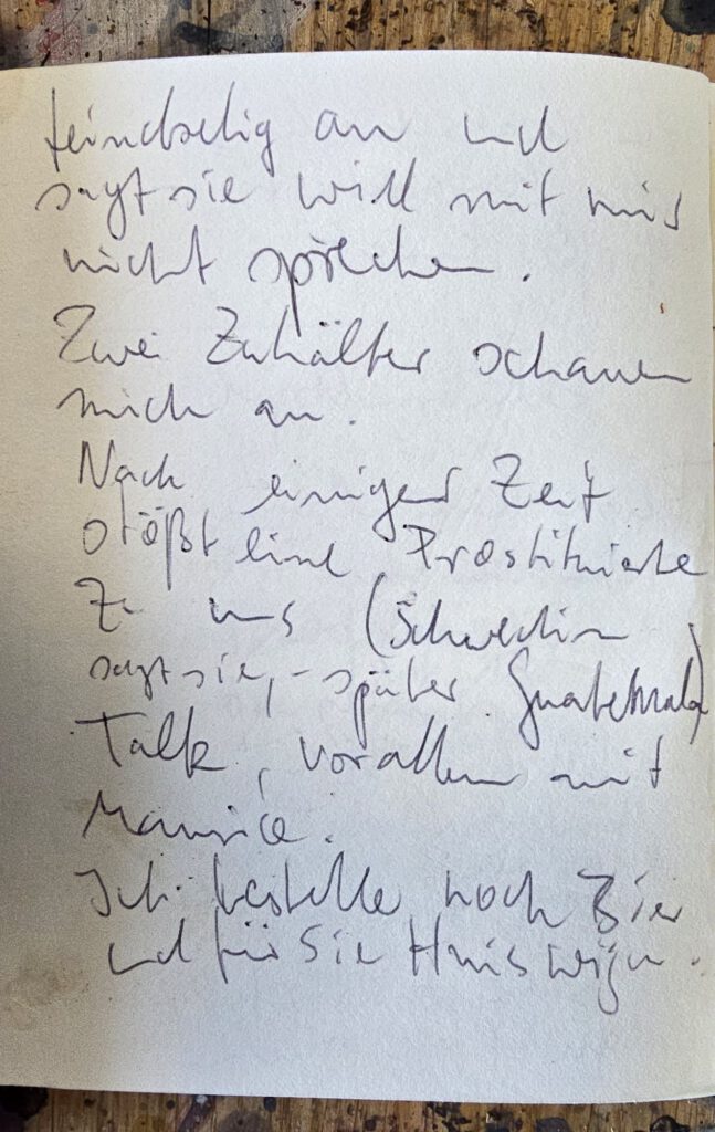 Handwritten notes in German about a night on the Rembrandtplein, Amsterdam 1992, page 2