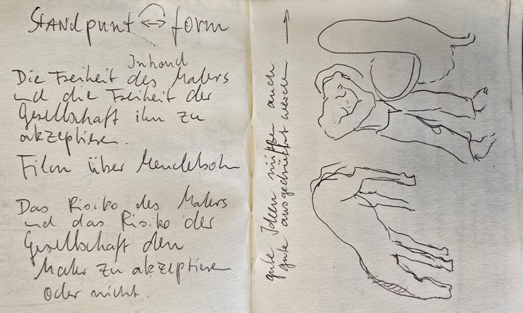 Handwritten notes on art theory — "Standpunkt, Form, Inhalt, Freiheit des Malers", Amsterdam 1992