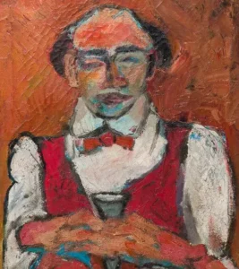 Detail des Gemäldes Meir Mendelssohn von Hans Heiner Buhr, Gesicht und Oberkörper