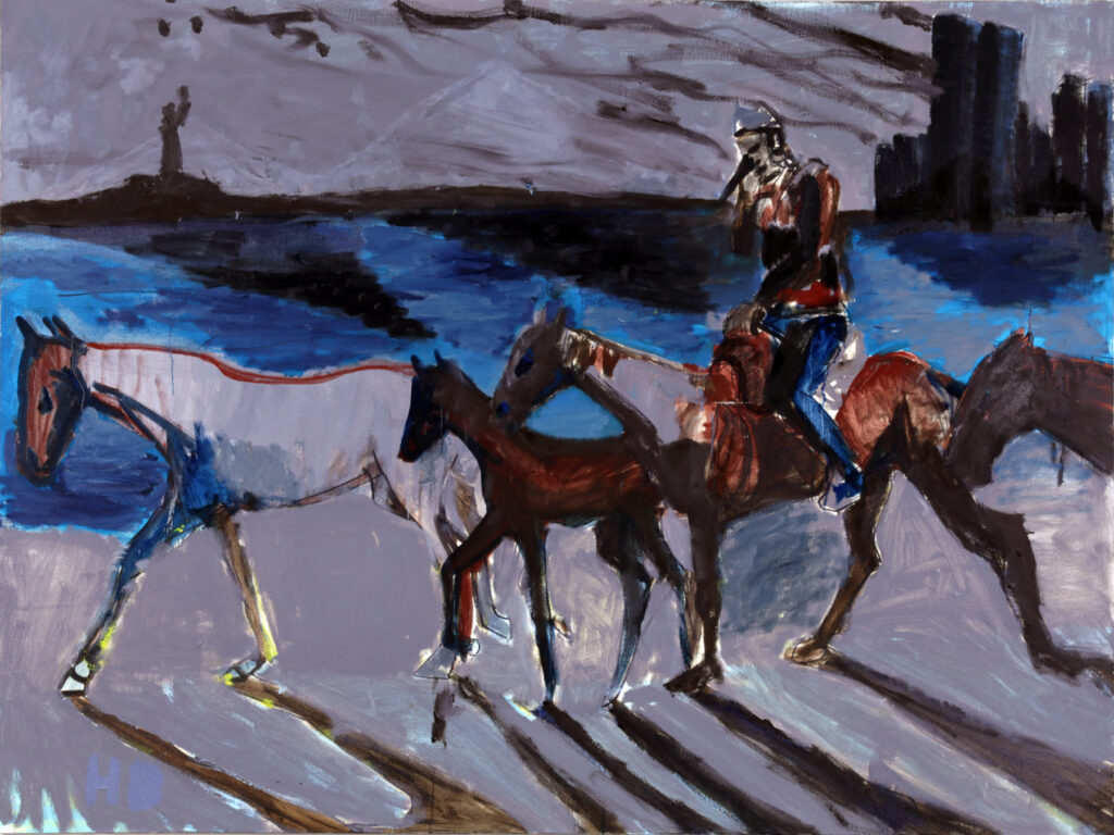 Expressionist painting Horse Thief New York City by Hans Heiner Buhr, oil on canvas, 125x170 cm, 2016 to 2017